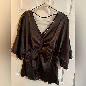 Silky brown wrap blouse